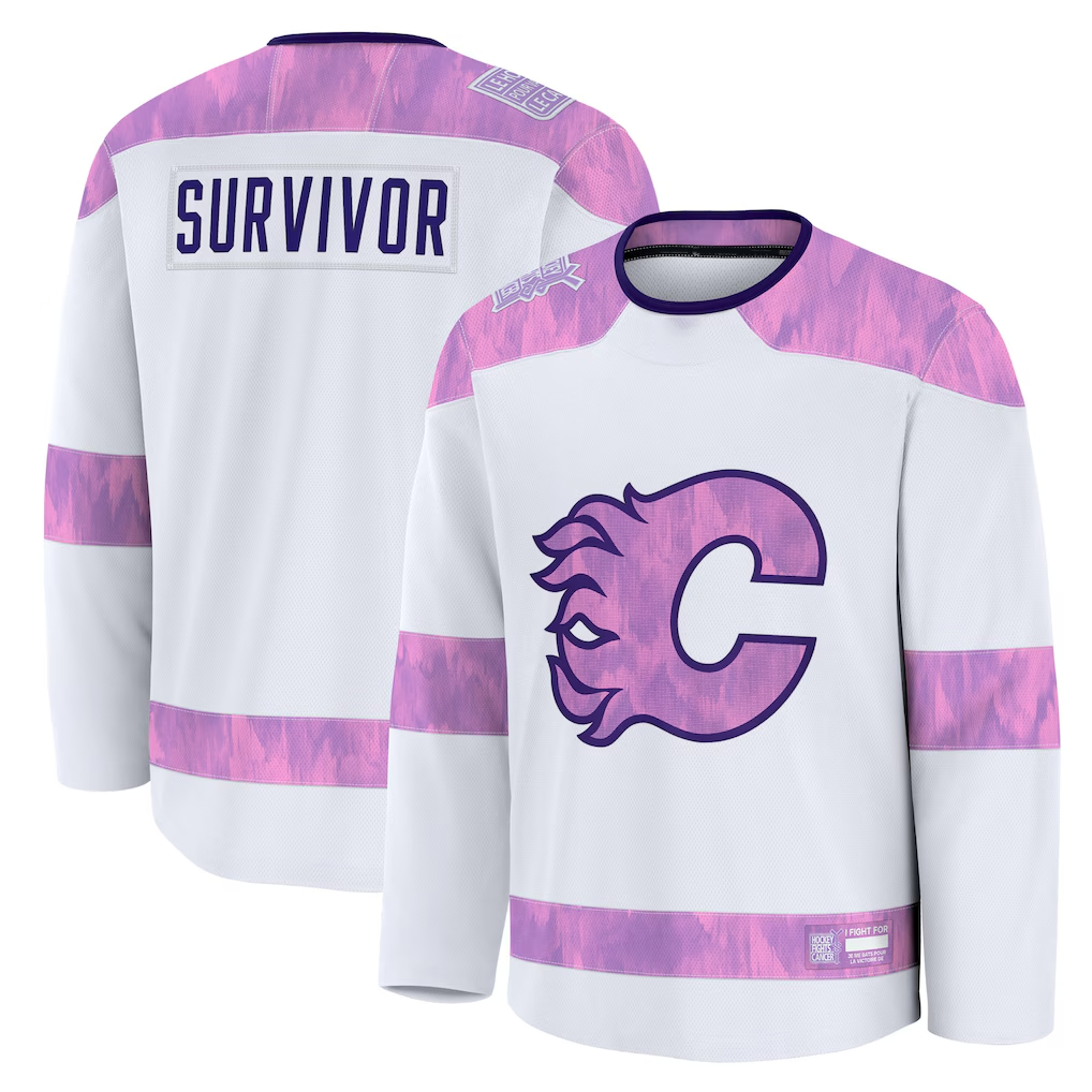 MATTH C.Flames White Hockey Fights Cancer Survivor Practice Jerseys