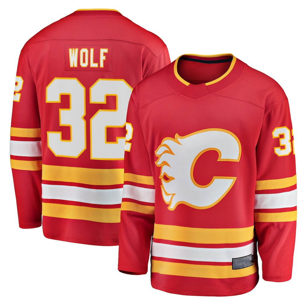 MATTH C.Flames #32 Dustin Wolf Red Home Breakaway Jerseys