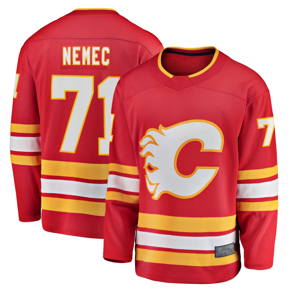 MATTH C.Flames #71 Simon Nemec Red Home Breakaway Jerseys