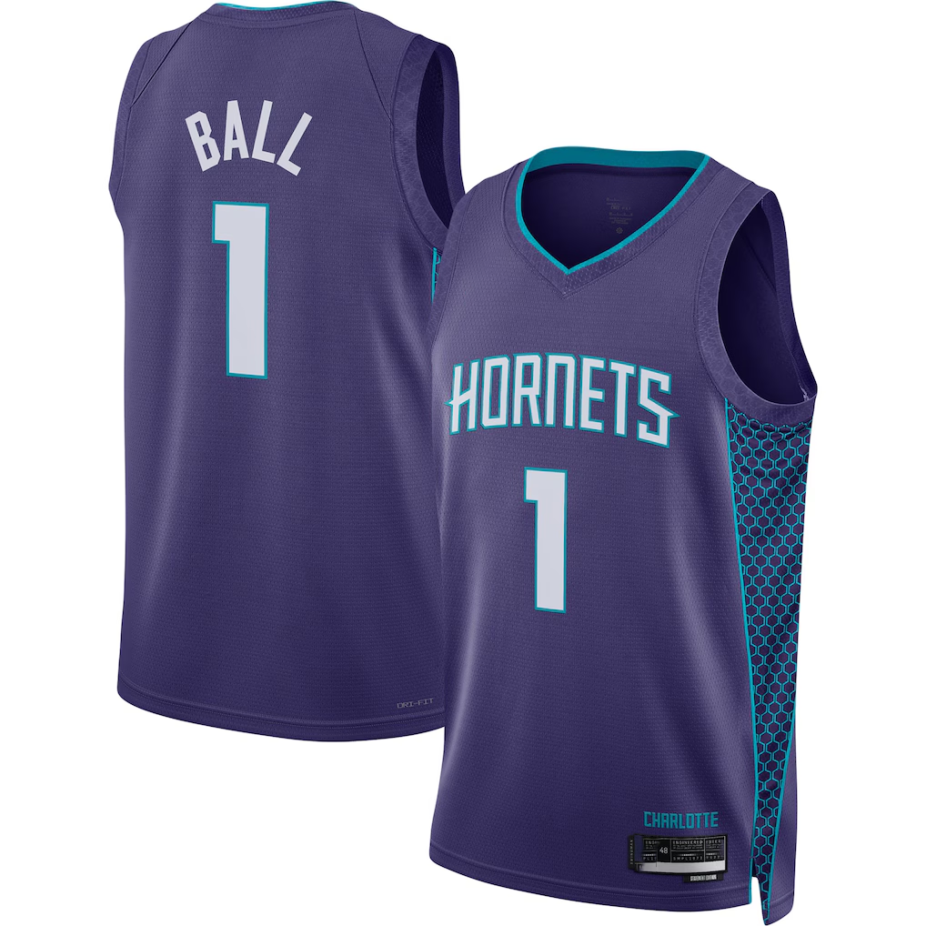 MATTH C.Hornets #1 LaMelo Ball Jordan Brand Purple Swingman Jerseys - Statement Edition