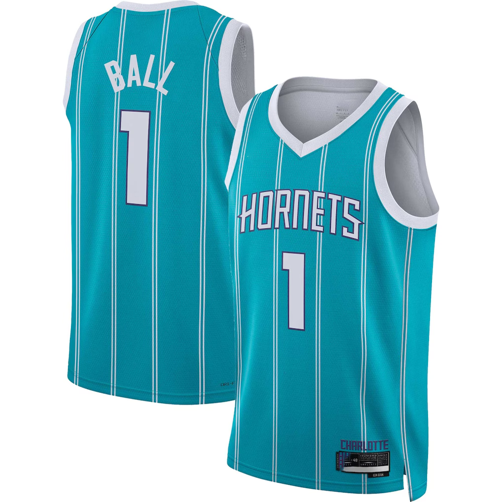MATTH C.Hornets #1 LaMelo Ball  Teal Swingman Jerseys - Icon Edition