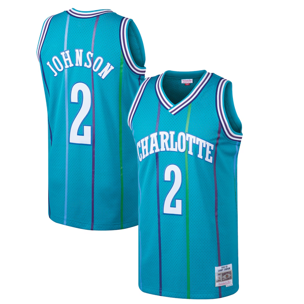 MATTH C.Hornets #2 Larry Johnson Mitchell & Ness Teal 199293 Hardwood Classics Swingman Jerseys