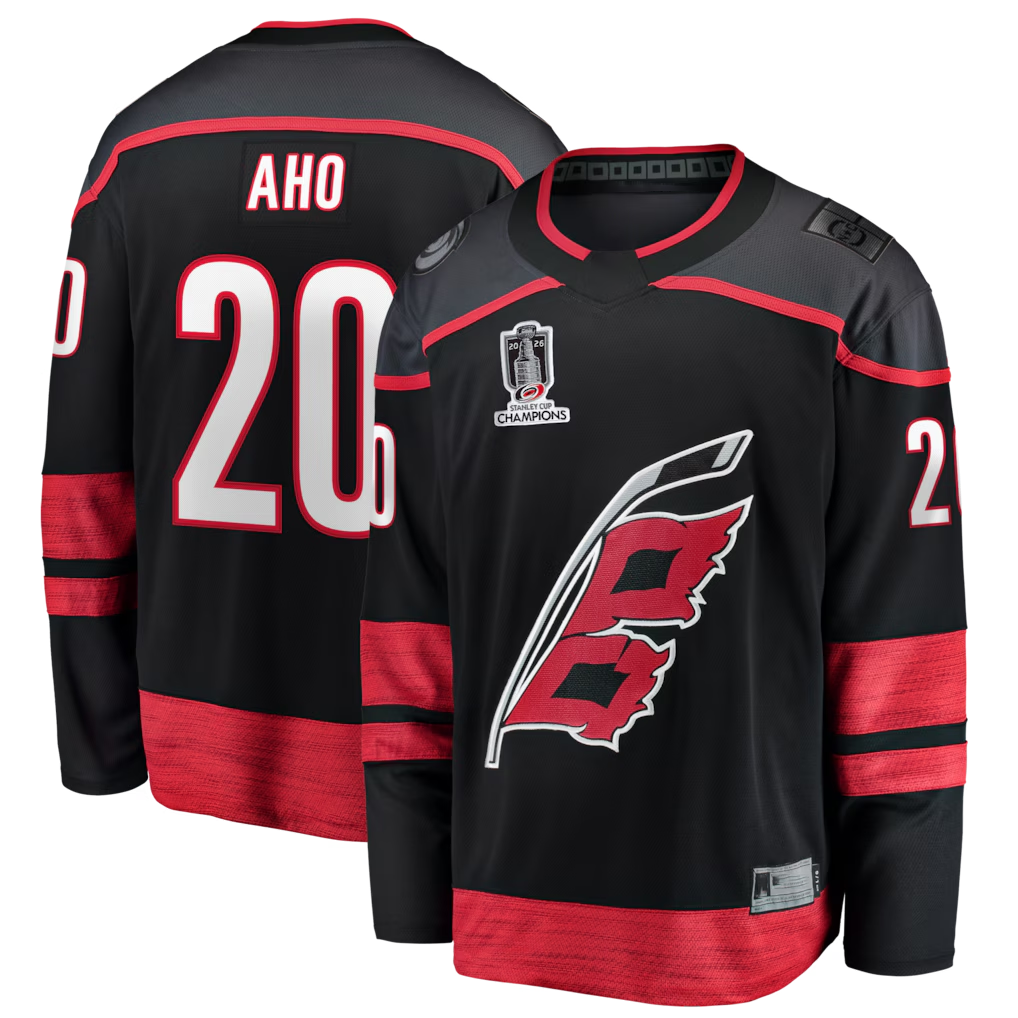 MATTH C.Hurricanes #20 Sebastian Aho Black 2026 Stanley Cup Champions Home Breakaway Stitched Jerseys