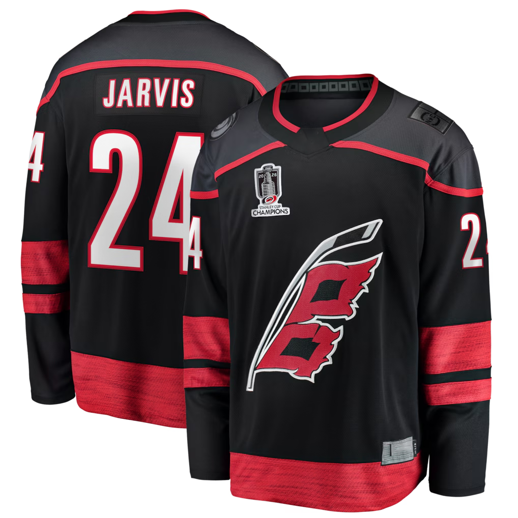 MATTH C.Hurricanes #24 Seth Jarvis Black 2026 Stanley Cup Champions Home Breakaway Stitched Jerseys