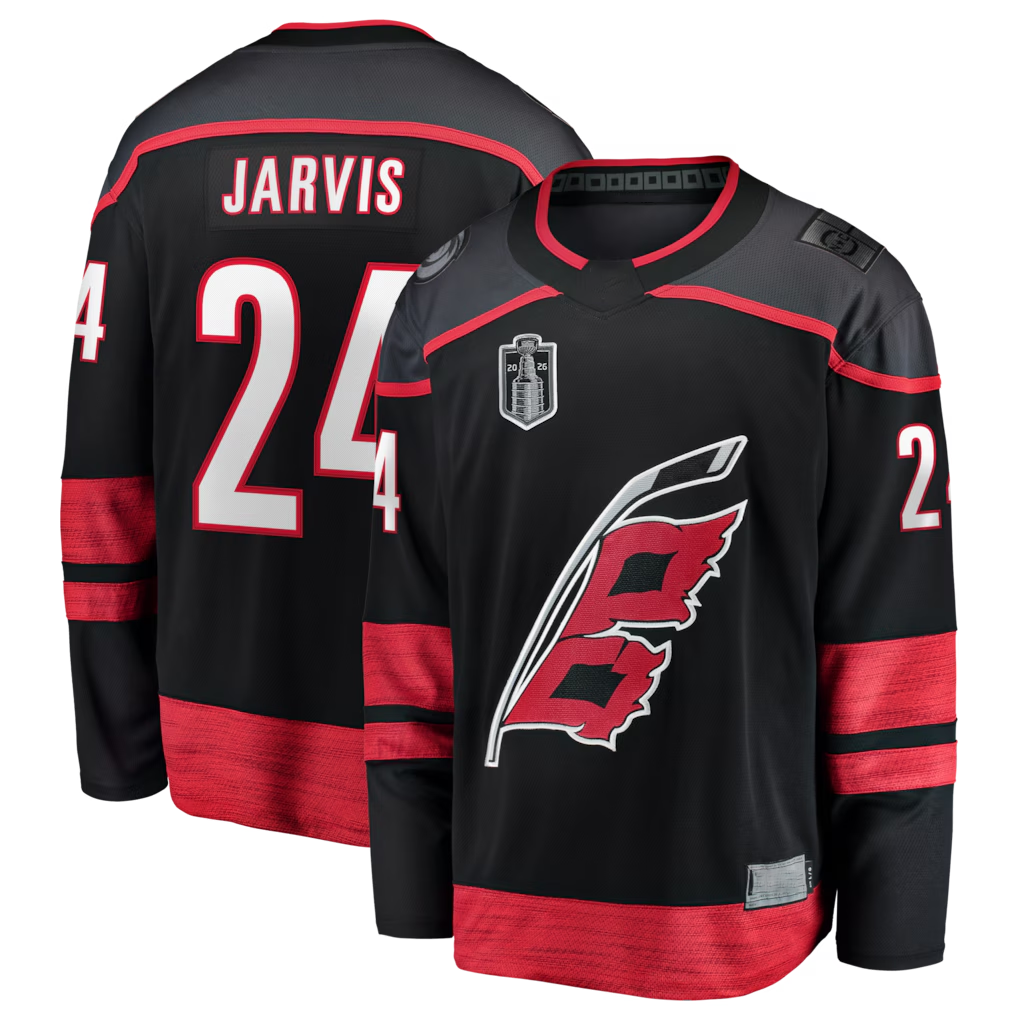 MATTH C.Hurricanes #24 Seth Jarvis Black 2026 Stanley Cup Final Home Breakaway Stitched Jerseys