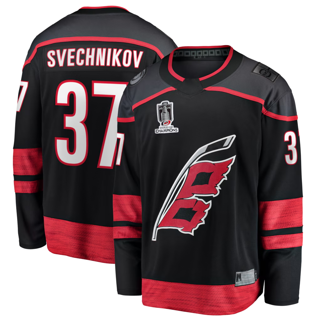 MATTH C.Hurricanes #37 Andrei Svechnikov Black 2026 Stanley Cup Champions Home Breakaway Stitched Jerseys