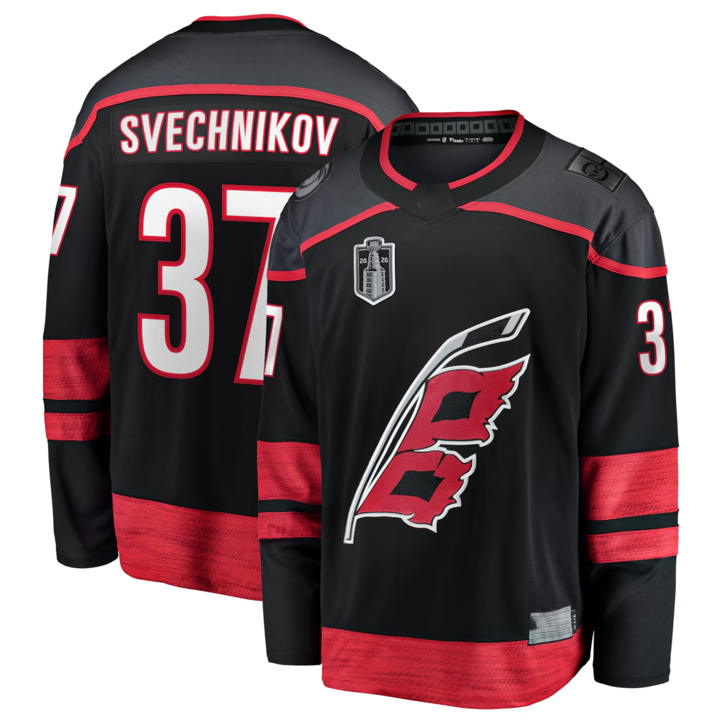 MATTH C.Hurricanes #37 Andrei Svechnikov Black 2026 Stanley Cup Final Home Breakaway Stitched Jerseys