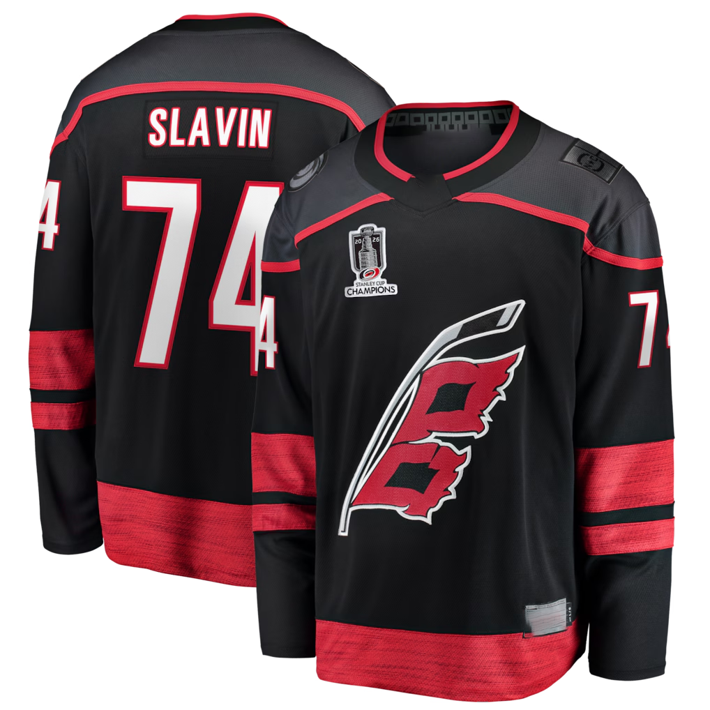 MATTH C.Hurricanes #74 Jaccob Slavin Black 2026 Stanley Cup Champions Home Breakaway Stitched Jerseys