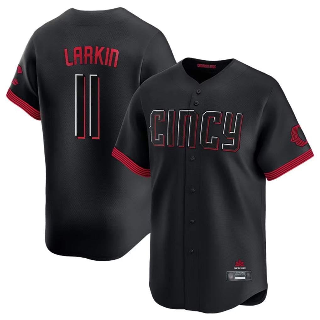 MATTH C.Reds #11 Barry Larkin Player Black City Connect Home Limited Stitched Jerseys