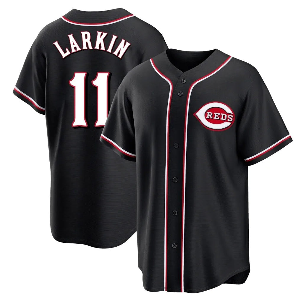 MATTH C.Reds #11 Barry Larkin Player Black Fashion Out Home Game Stitched Jerseys