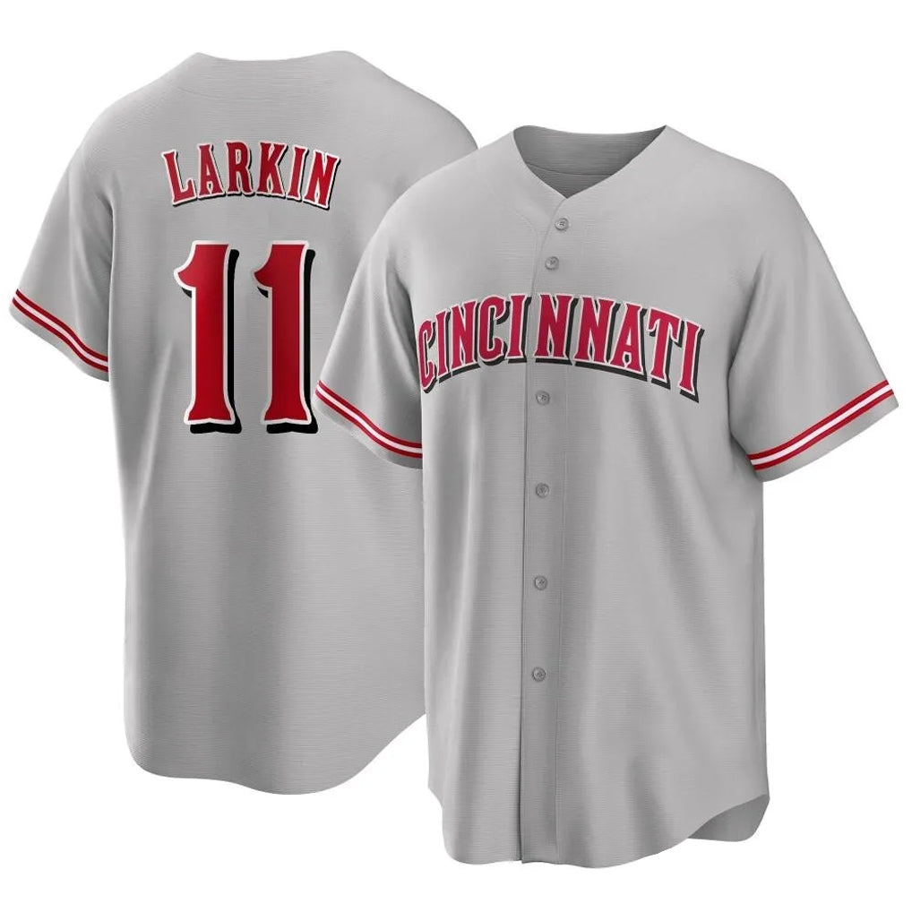 MATTH C.Reds #11 Barry Larkin Player Gray Home Game Stitched Jerseys
