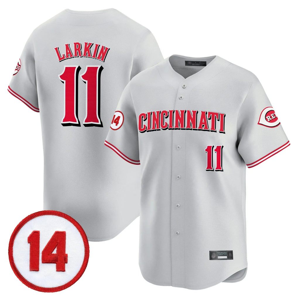 MATTH C.Reds #11 Barry Larkin Player Gray Vapor Premier Limited Home Stitched Jerseys