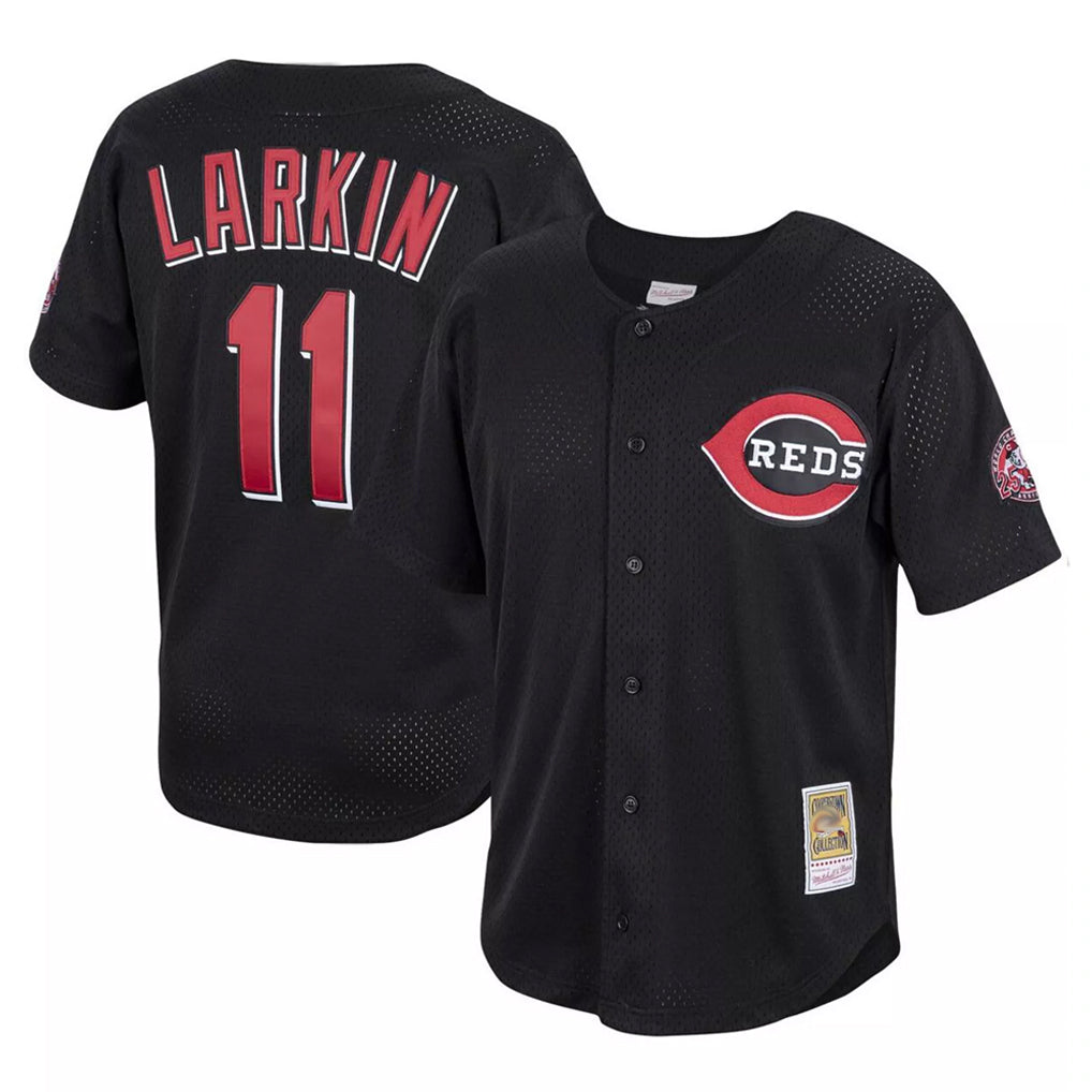 MATTH C.Reds #11 Barry Larkin Player Mitchell & Ness Black Throwback Cooperstown Mesh Game Stitched Jerseys