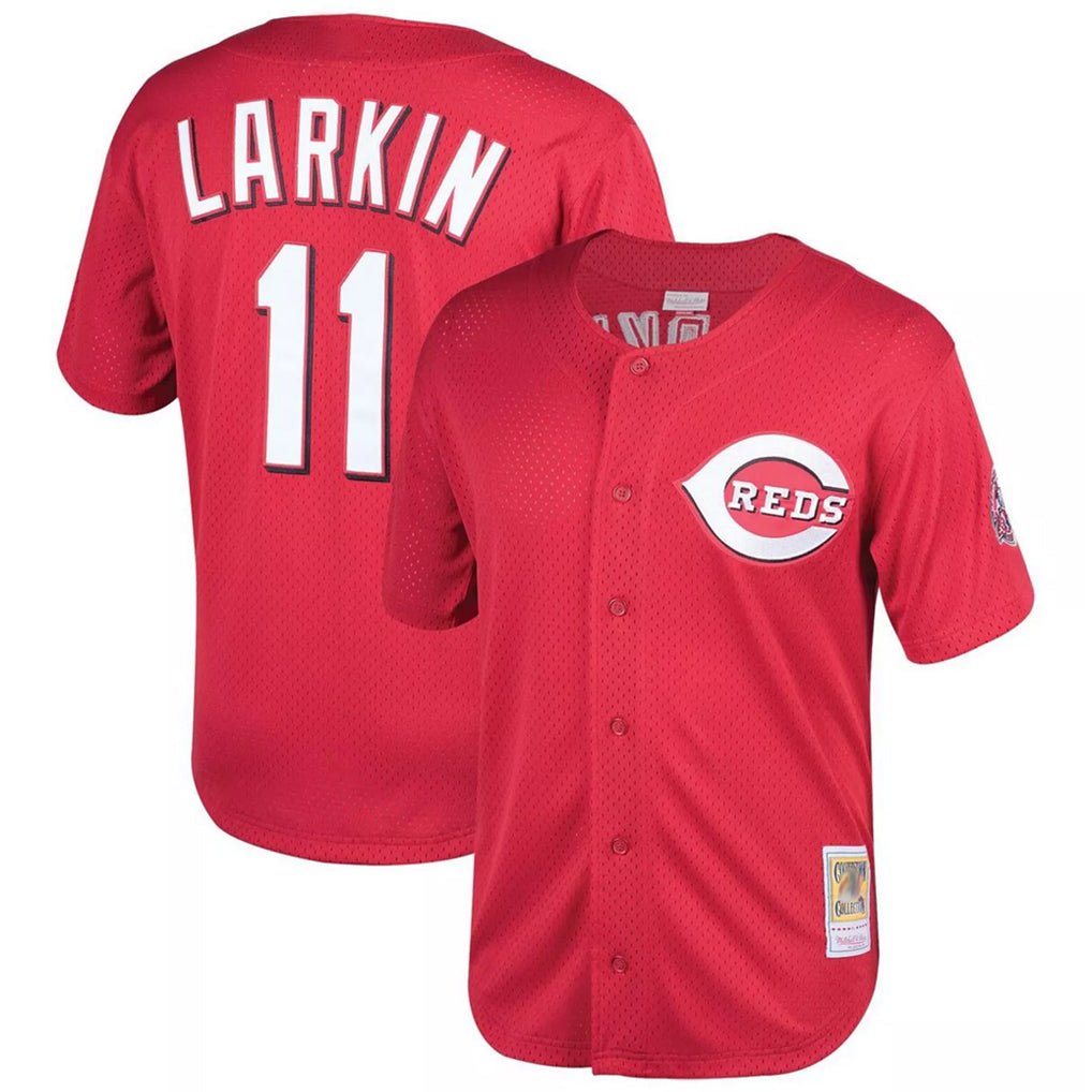 MATTH C.Reds #11 Barry Larkin Player Mitchell & Ness Red Throwback Cooperstown Mesh Game Stitched Jerseys