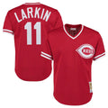 MATTH C.Reds #11 Barry Larkin Player Mitchell & Ness Red Throwback Cooperstown Mesh T-shirt Game Stitched Jerseys