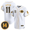 MATTH C.Reds #11 Barry Larkin Player White-Gold Vapor Premier Limited Home Stitched Jerseys