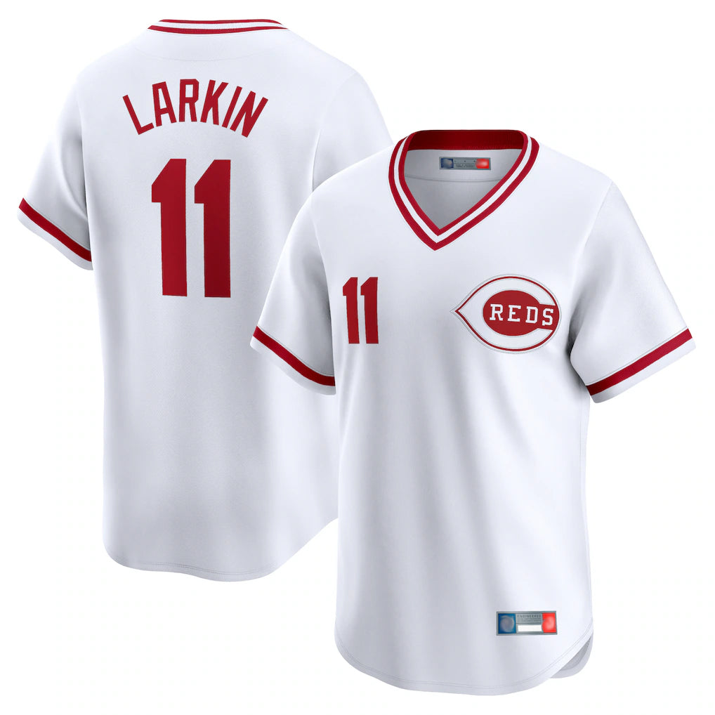 MATTH C.Reds #11 Barry Larkin Player White Cooperstown Collection Limited T-shirt Home Stitched Jerseys