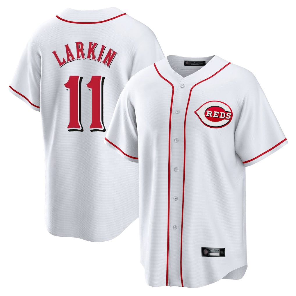 MATTH C.Reds #11 Barry Larkin Player White Game Home Stitched Jerseys