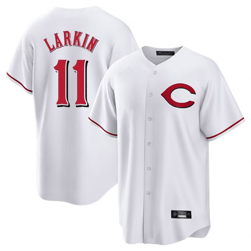 MATTH C.Reds #11 Barry Larkin Player White Home Game Stitched Jerseys