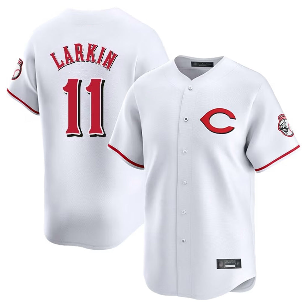 MATTH C.Reds #11 Barry Larkin Player White Limited Home Stitched Jerseys
