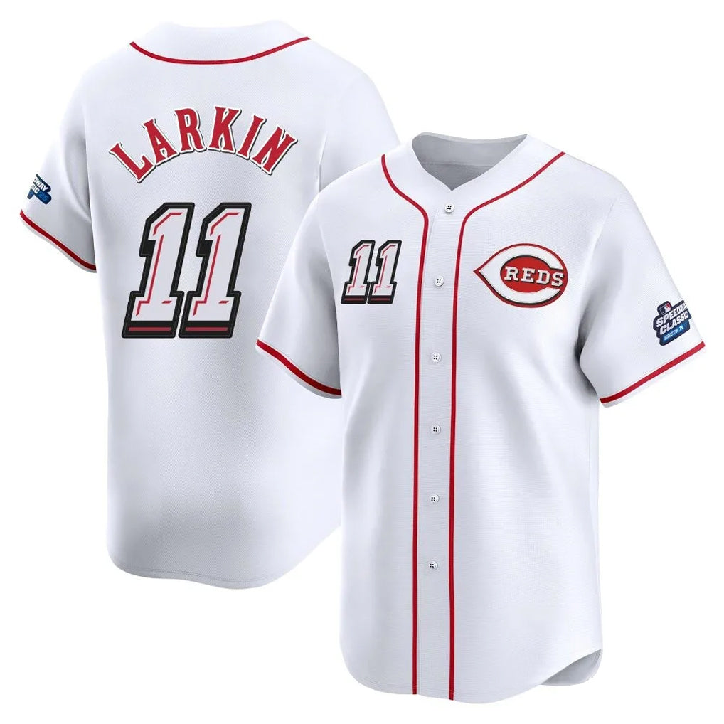 MATTH C.Reds #11 Barry Larkin Player White Speedway Classic Home Limited Stitched Jerseys