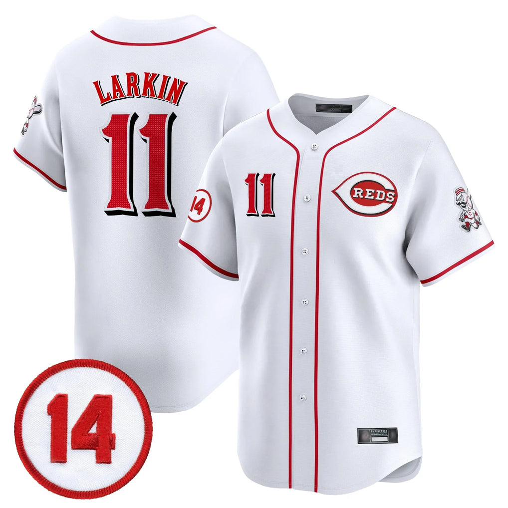 MATTH C.Reds #11 Barry Larkin Player White Vapor Premier Limited Home Stitched Jerseys