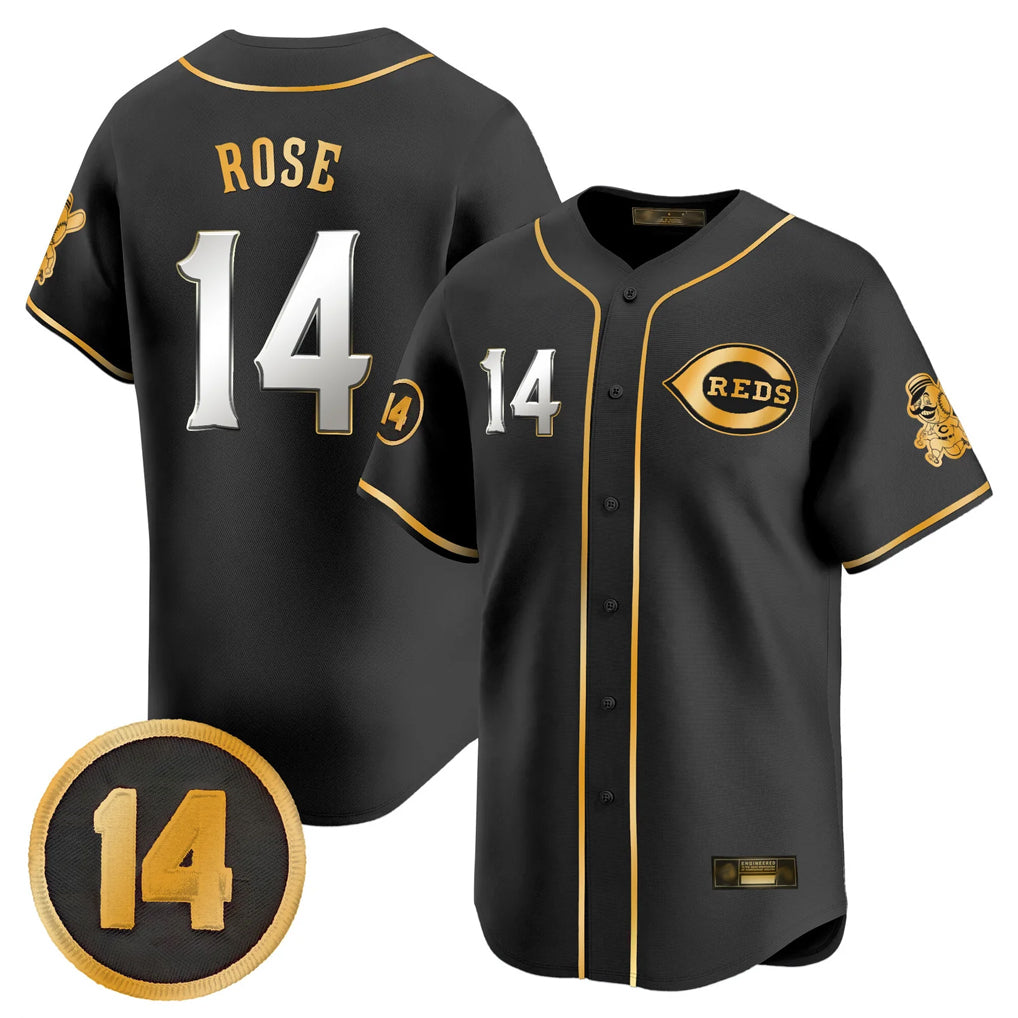 MATTH C.Reds #14 Pete Rose Player Black-Gold Vapor Premier Limited Home Stitched Jerseys
