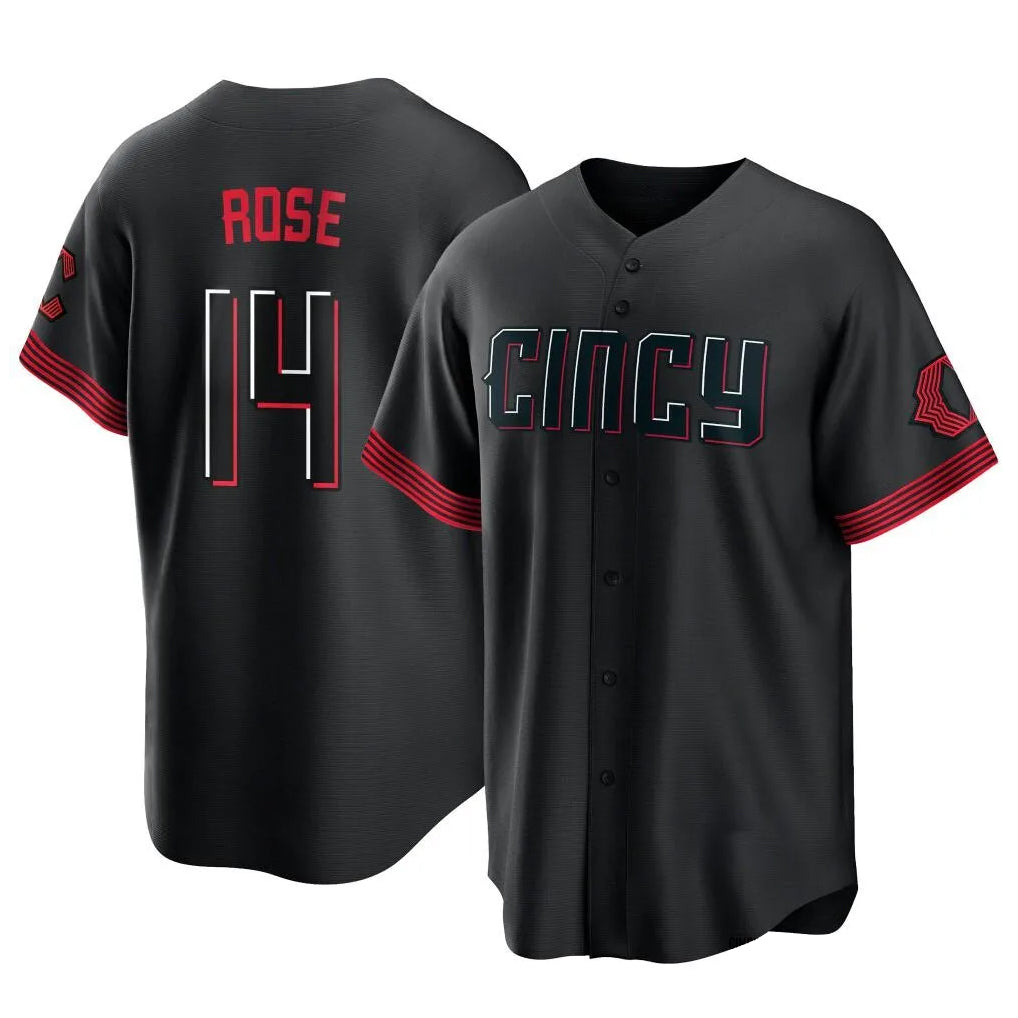 MATTH C.Reds #14 Pete Rose Player Black City Connect Home Game Stitched Jerseys