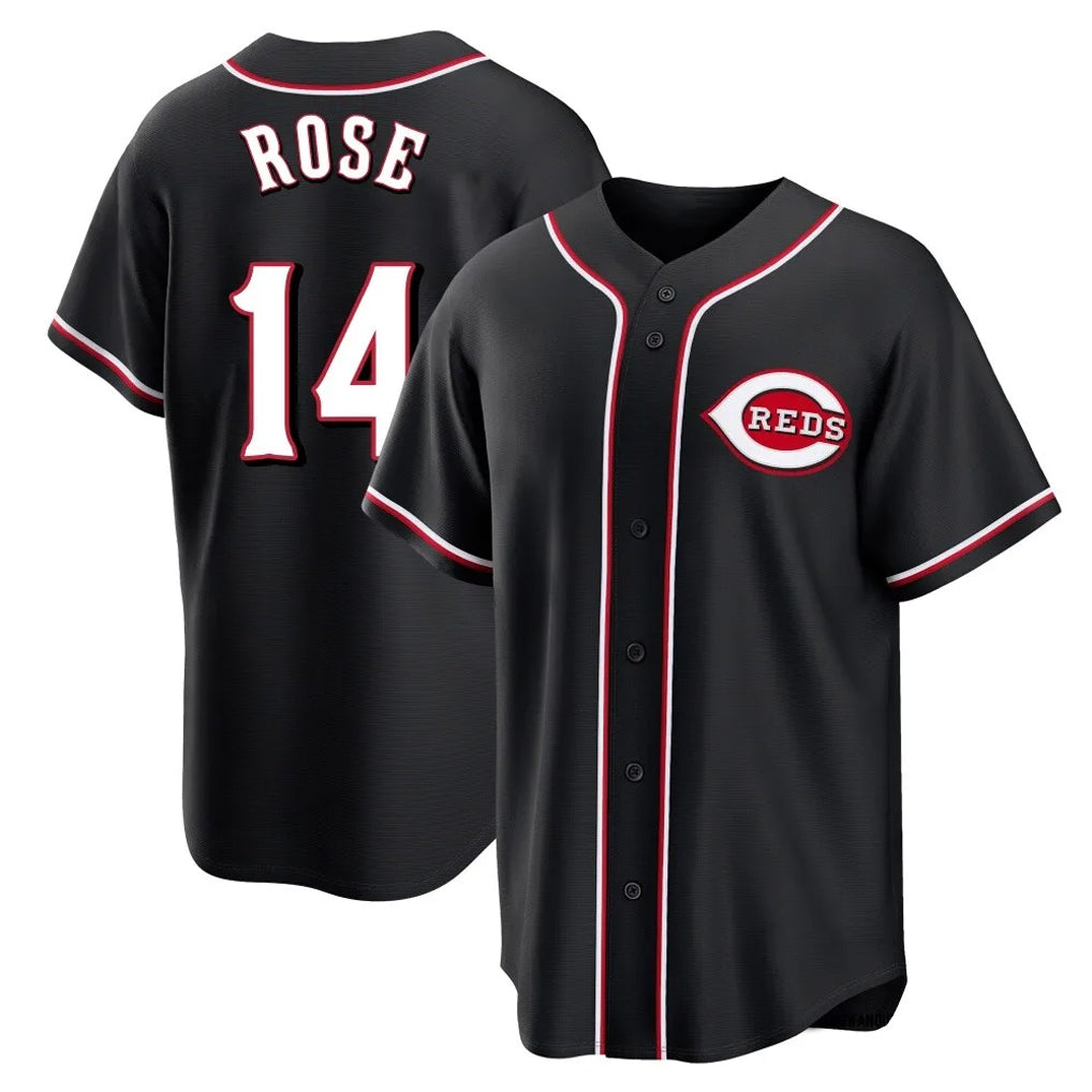 MATTH C.Reds #14 Pete Rose Player Black Fashion Out Home Game Stitched Jerseys