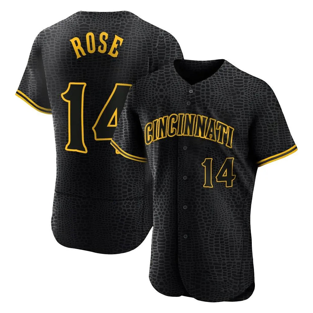 MATTH C.Reds #14 Pete Rose Player Black Snake Skin City Limited Elite Home Stitched Jerseys