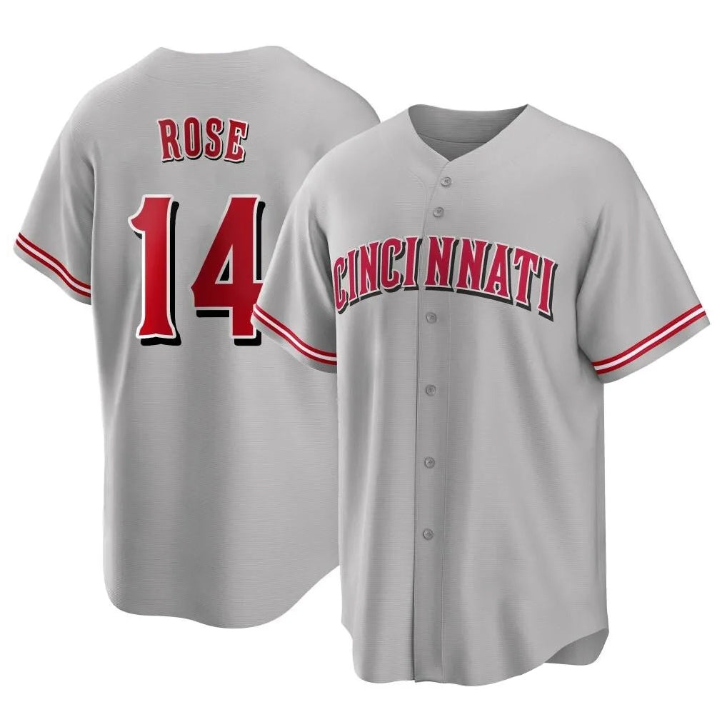 MATTH C.Reds #14 Pete Rose Player Gray Home Game Stitched Jerseys