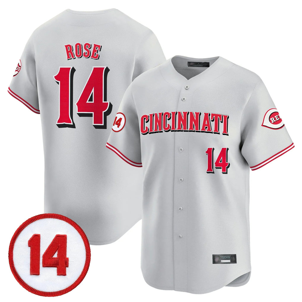 MATTH C.Reds #14 Pete Rose Player Gray Vapor Premier Limited Home Stitched Jerseys