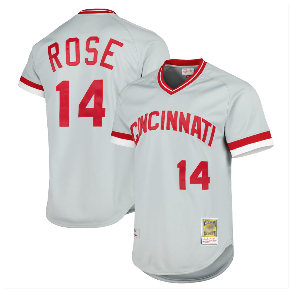 MATTH C.Reds #14 Pete Rose Player Mitchell & Ness Gray Throwback Cooperstown Mesh T-shirt Game Stitched Jerseys