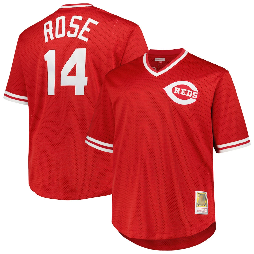 MATTH C.Reds #14 Pete Rose Player Mitchell & Ness Red Throwback Cooperstown Mesh T-shirt Game Stitched Jerseys