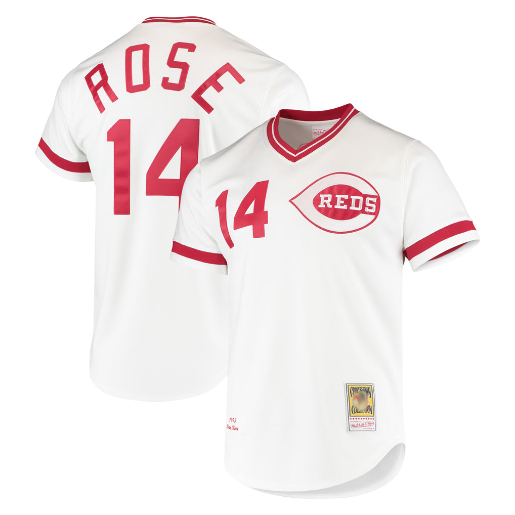 MATTH C.Reds #14 Pete Rose Player Mitchell & Ness White Throwback Cooperstown Mesh T-shirt Game Stitched Jerseys