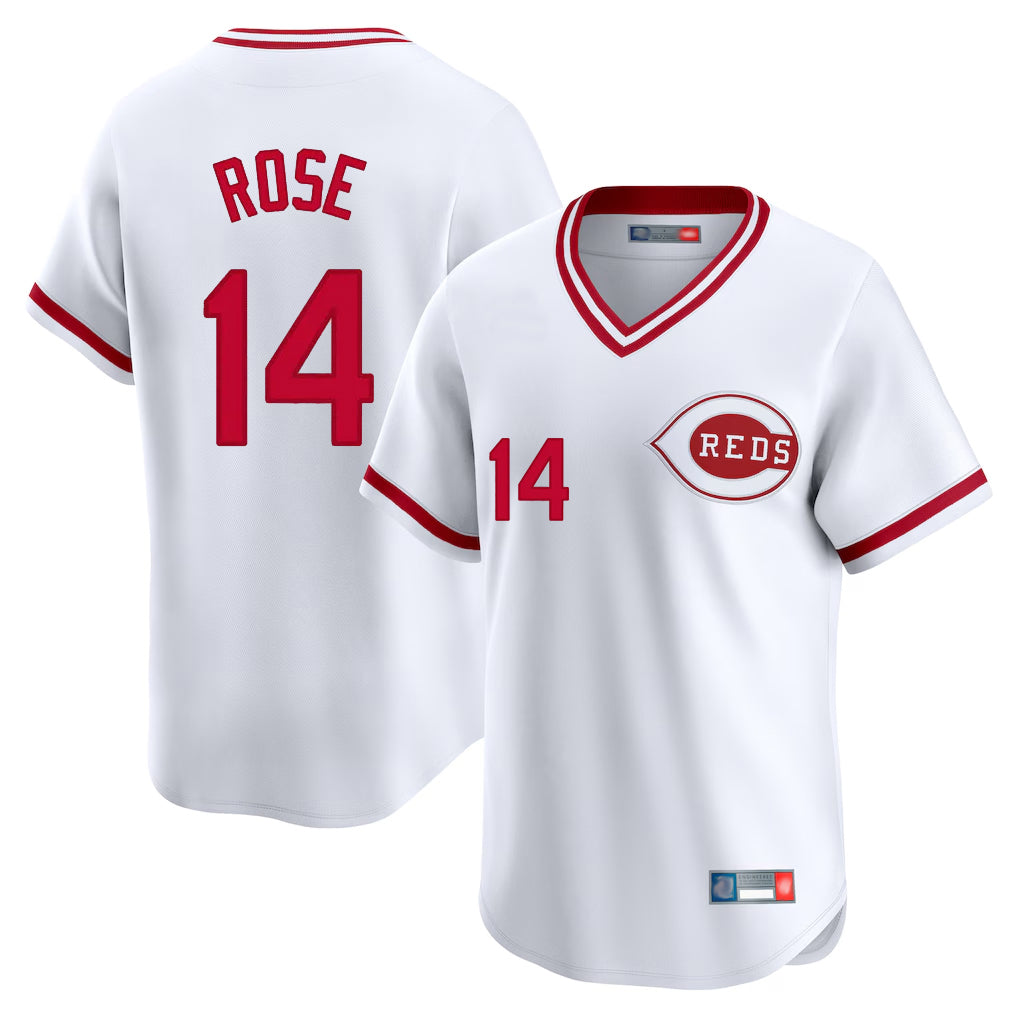 MATTH C.Reds #14 Pete Rose Player White Cooperstown Collection Limited T-shirt Home Stitched Jerseys