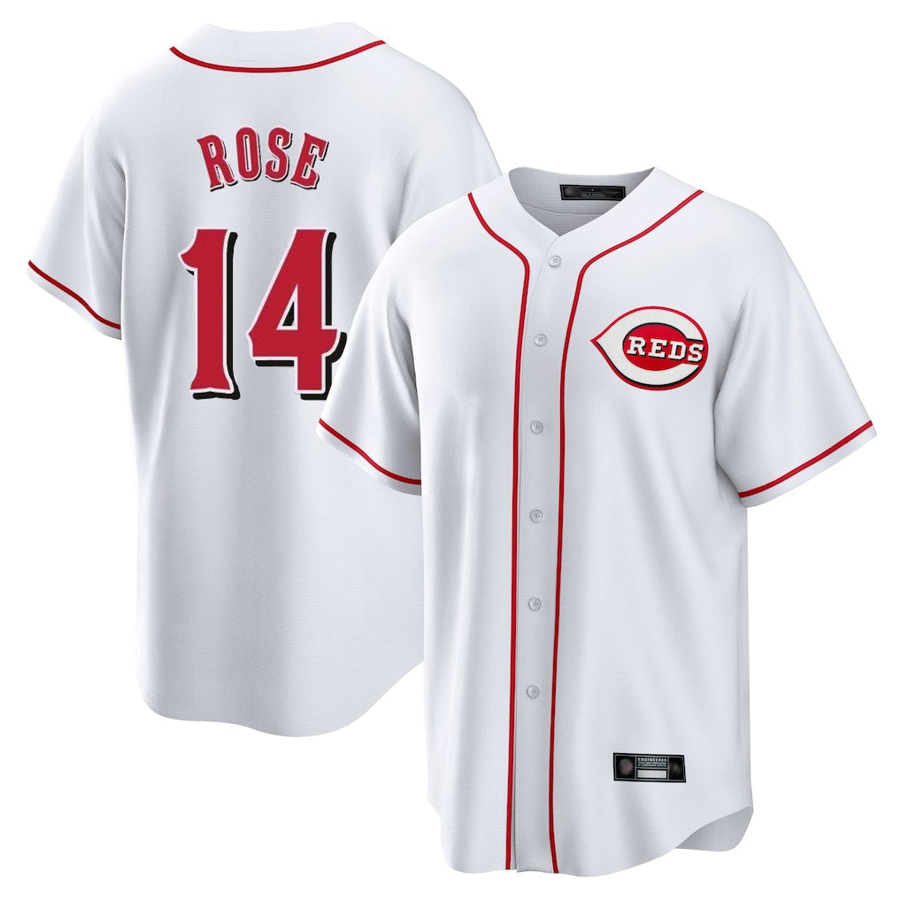 MATTH C.Reds #14 Pete Rose Player White Game Home Stitched Jerseys