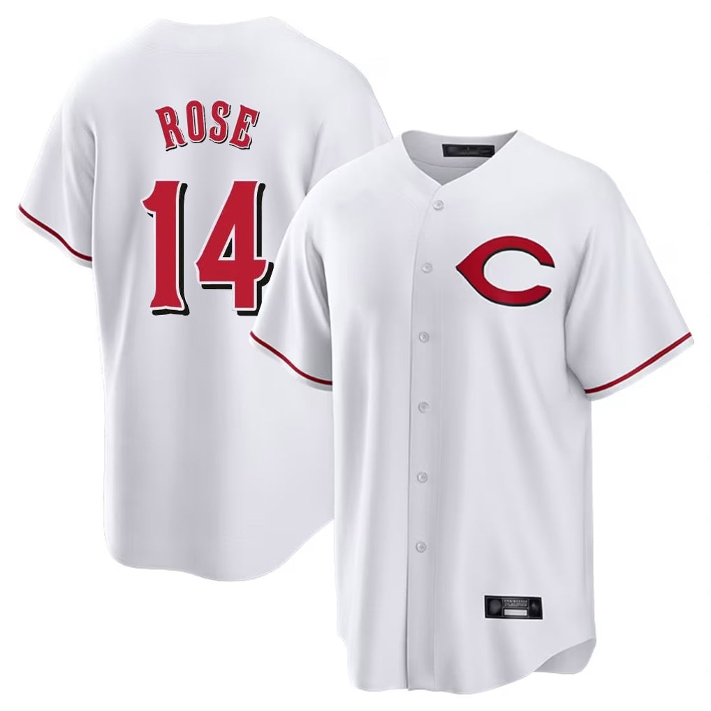 MATTH C.Reds #14 Pete Rose Player White Home Game Stitched Jerseys