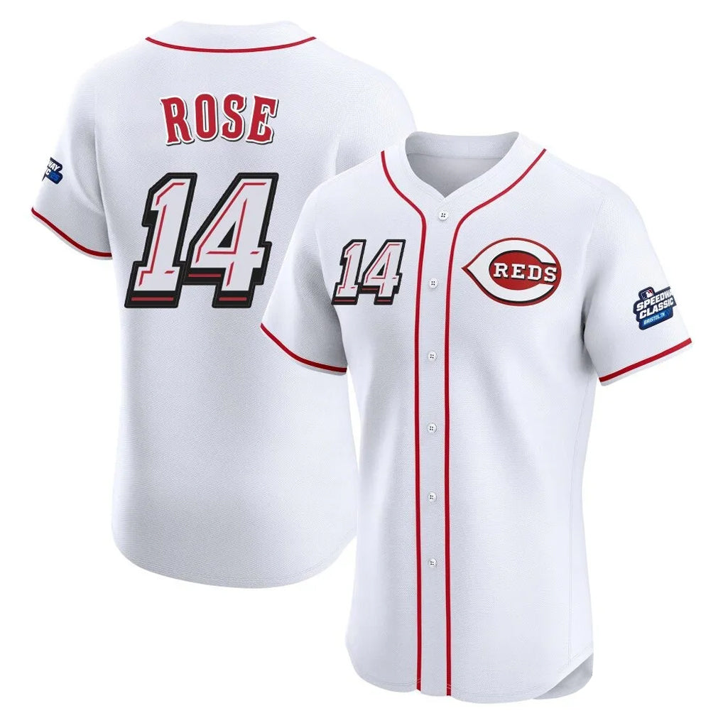 MATTH C.Reds #14 Pete Rose Player White Speedway Classic Limited Elite Home Stitched Jerseys