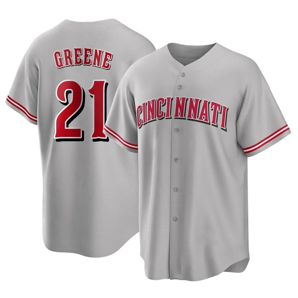 MATTH C.Reds #21 Hunter Greene Player Gray Home Game Stitched Jerseys