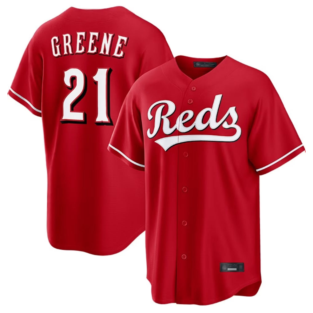 MATTH C.Reds #21 Hunter Greene Player Red Home Game Stitched Jerseys