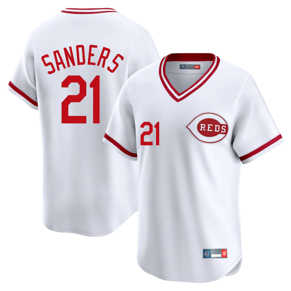 MATTH C.Reds #21 Hunter Greene Player White Cooperstown Collection Limited T-shirt Home Stitched Jerseys