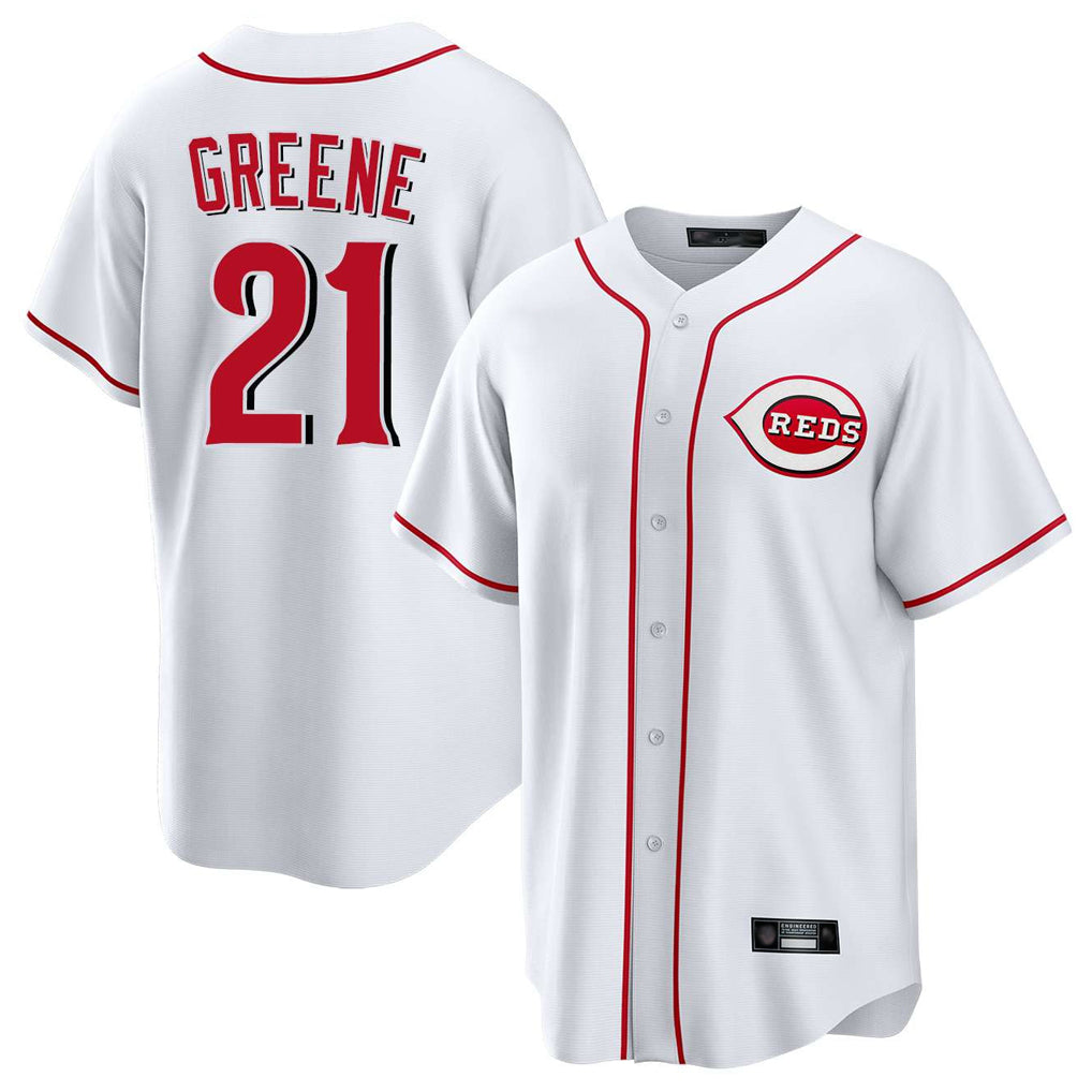 MATTH C.Reds #21 Hunter Greene Player White Game Home Stitched Jerseys