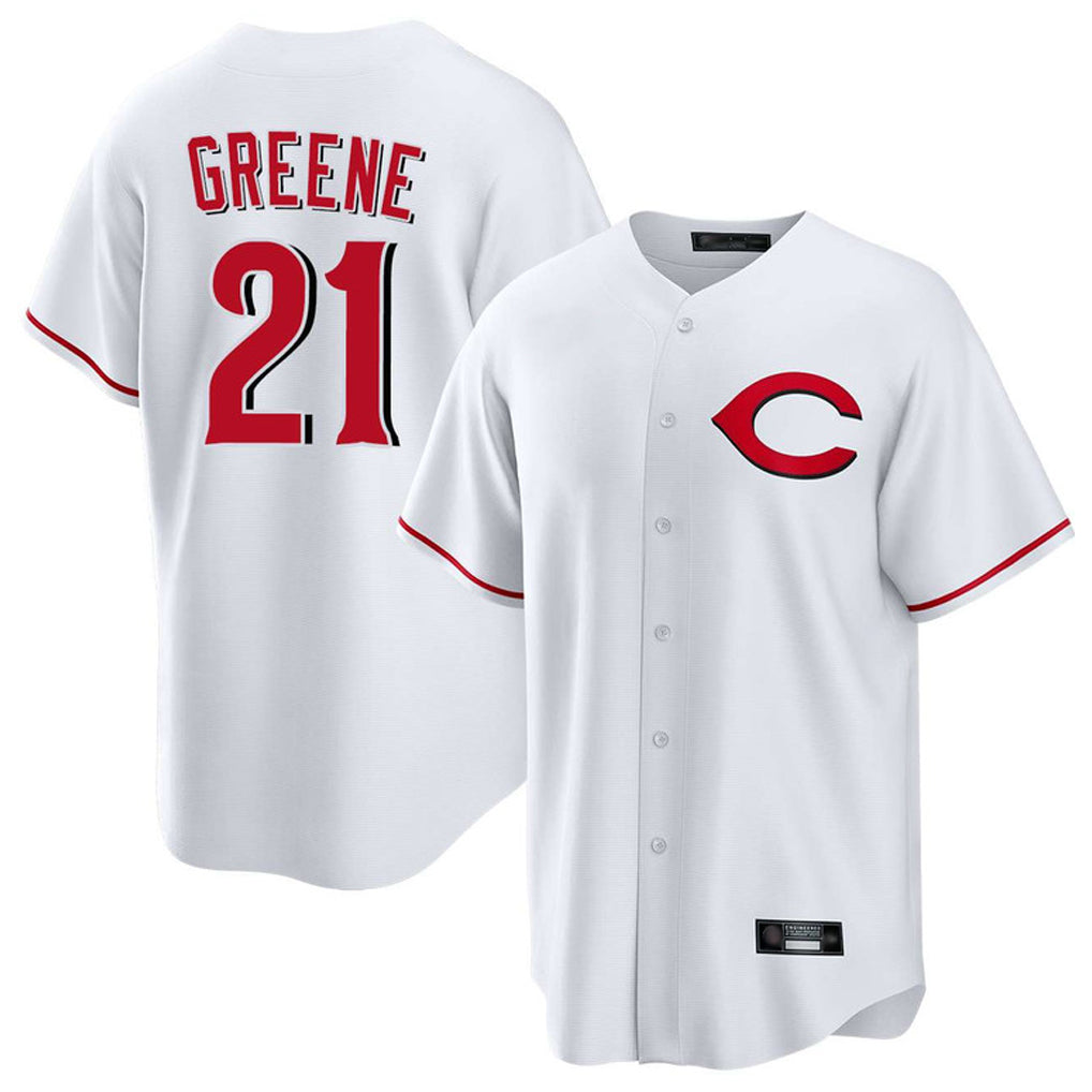 MATTH C.Reds #21 Hunter Greene Player White Home Game Stitched Jerseys
