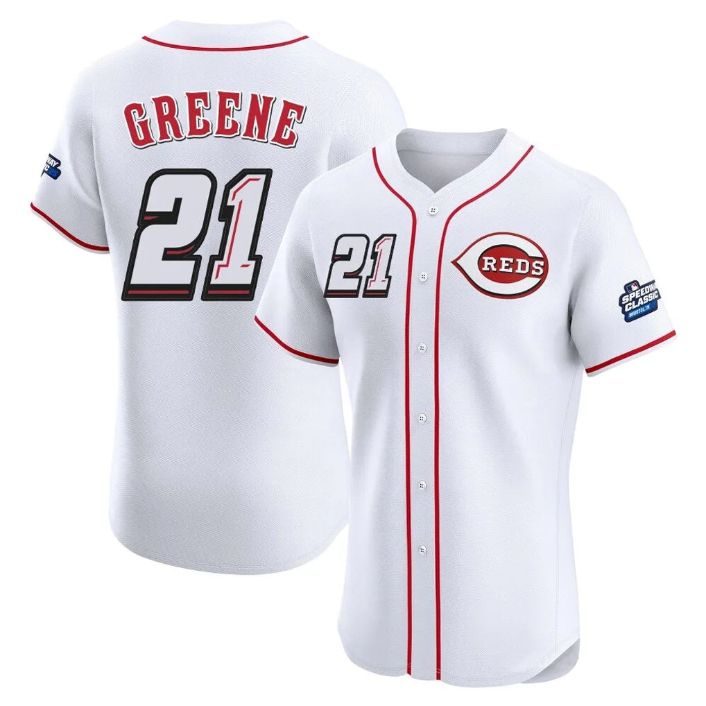 MATTH C.Reds #21 Hunter Greene Player White Speedway Classic Limited Elite Home Stitched Jerseys