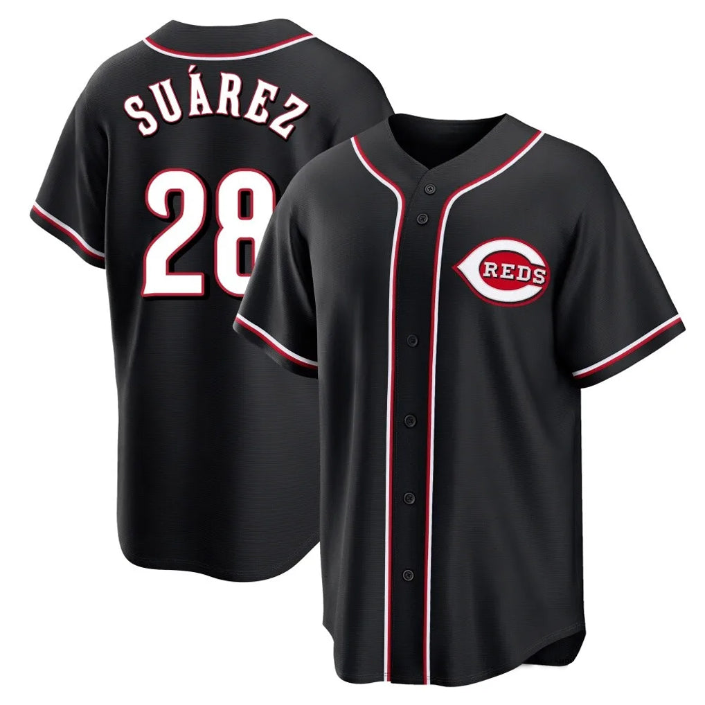 MATTH C.Reds #28 Eugenio Su¡§¡érez Player Black Fashion Out Home Game Stitched Jerseys