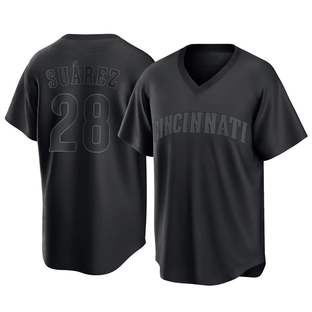 MATTH C.Reds #28 Eugenio Su¡§¡érez Player Black T-shirt Game Home Stitched Jerseys