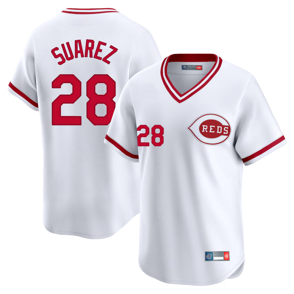 MATTH C.Reds #28 Eugenio Su¡§¡érez Player White Cooperstown Collection Limited T-shirt Home Stitched Jerseys