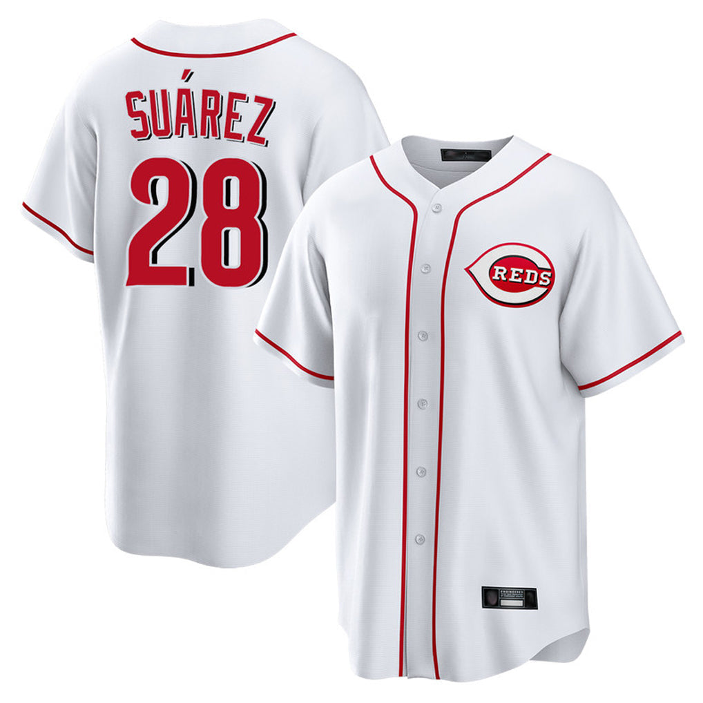 MATTH C.Reds #28 Eugenio Su¡§¡érez Player White Game Home Stitched Jerseys
