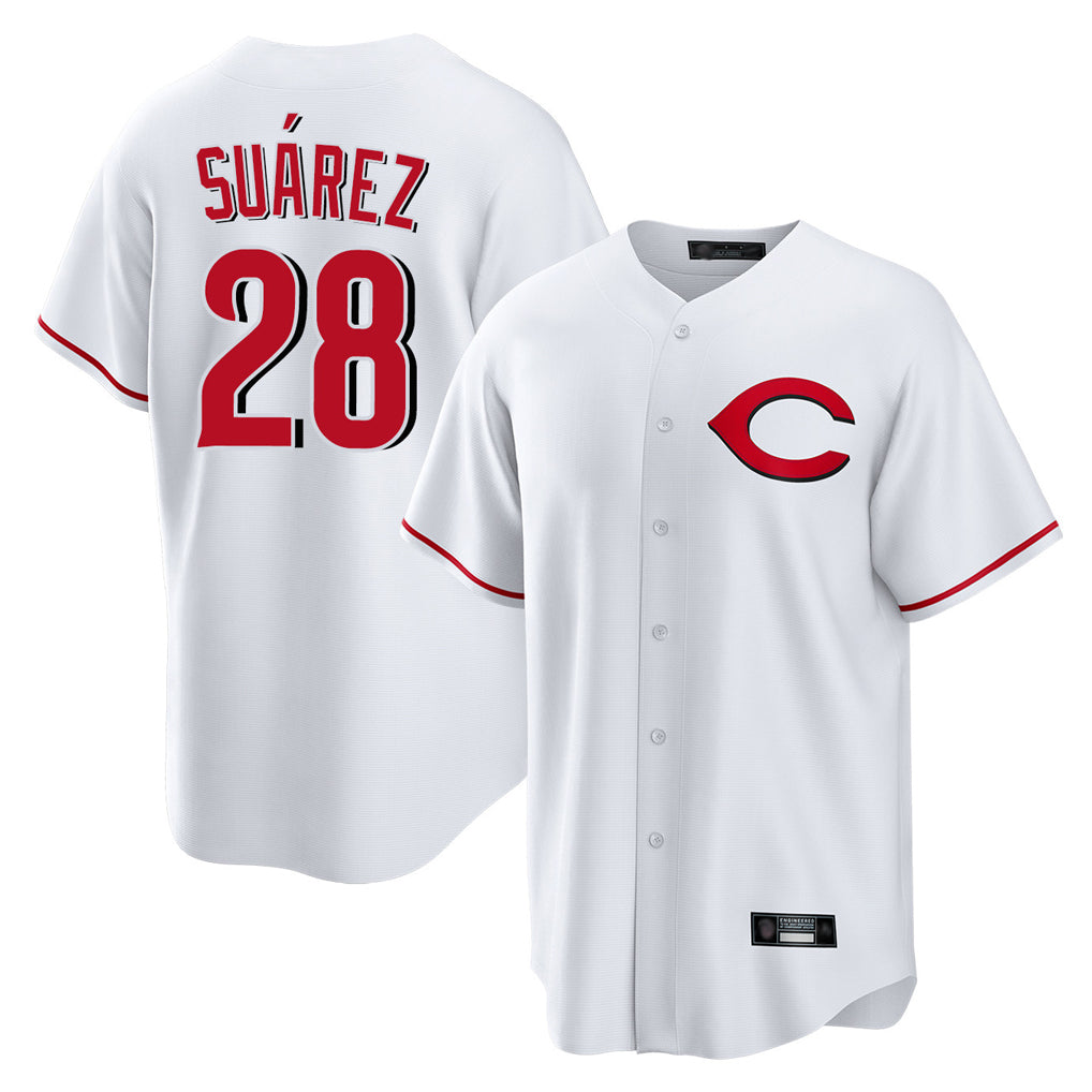 MATTH C.Reds #28 Eugenio Su¡§¡érez Player White Home Game Stitched Jerseys